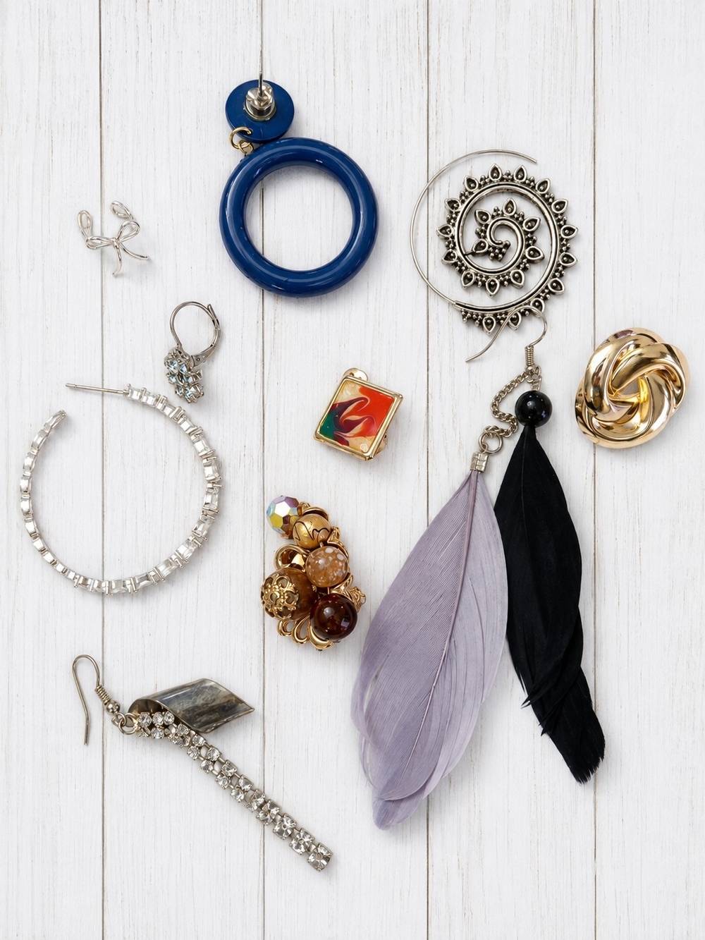 Assorted Single Earring Lot. Feather and Hoop Womens Earrings - Add On